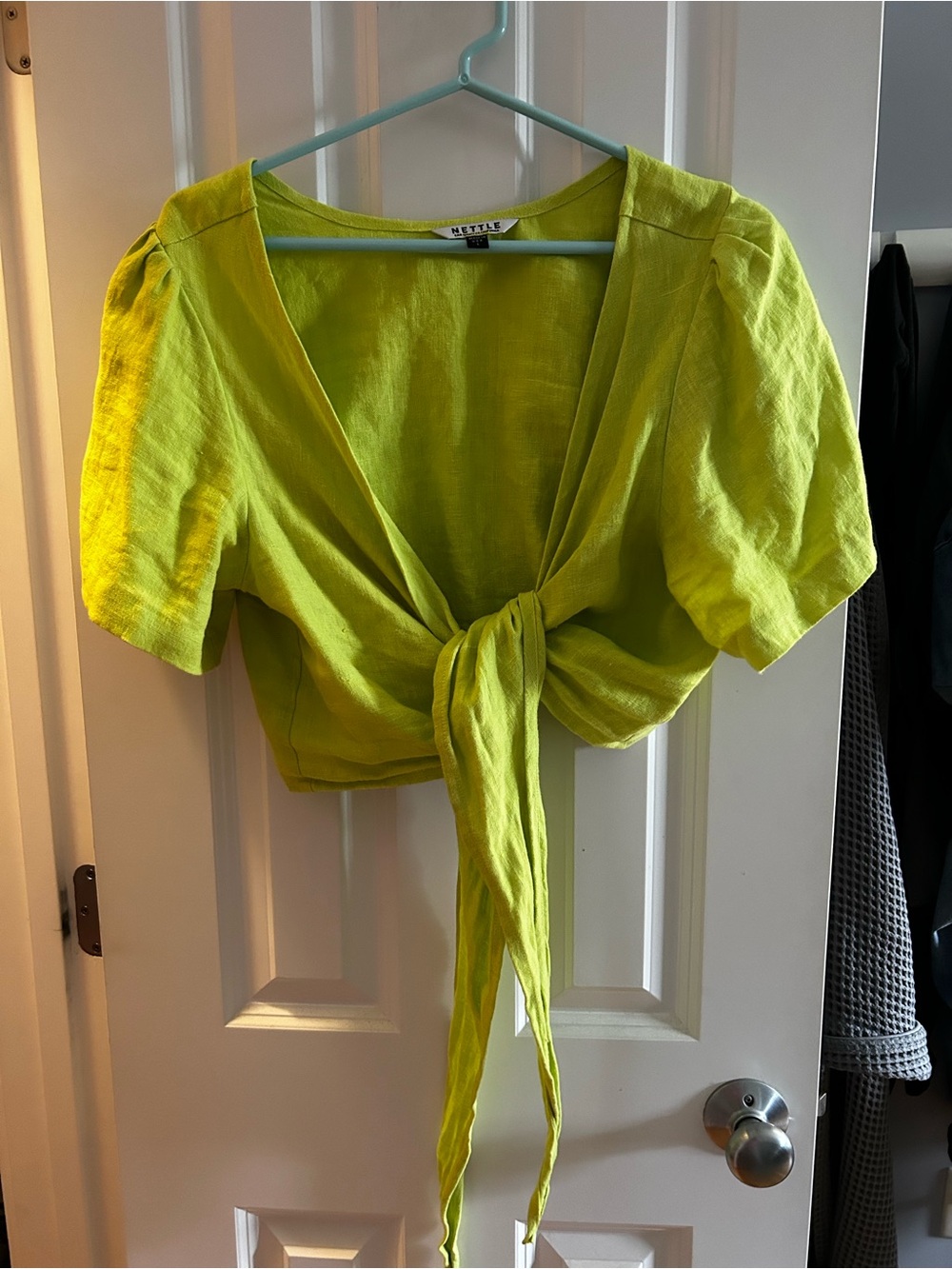 Nettle Studios Lime Green Linen Tied Top